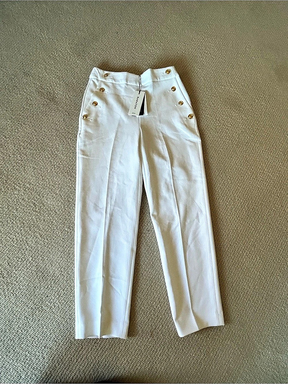 Babaton Midas Pant Gold Button Ankle Pants in White Size 2